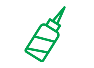 An icon of a glue bottle, in green.