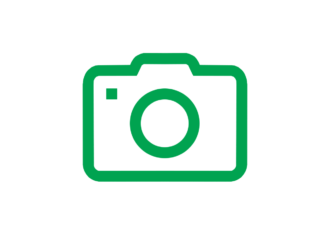 An icon outline in green of a photography camera.